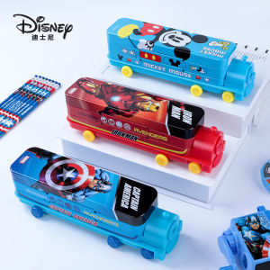 D-isney Creative Car Double-layer Stationery Pen Box Mickey Marvel Student Childrens Pencil Case with Pencil Sharpener School Supplies Gift