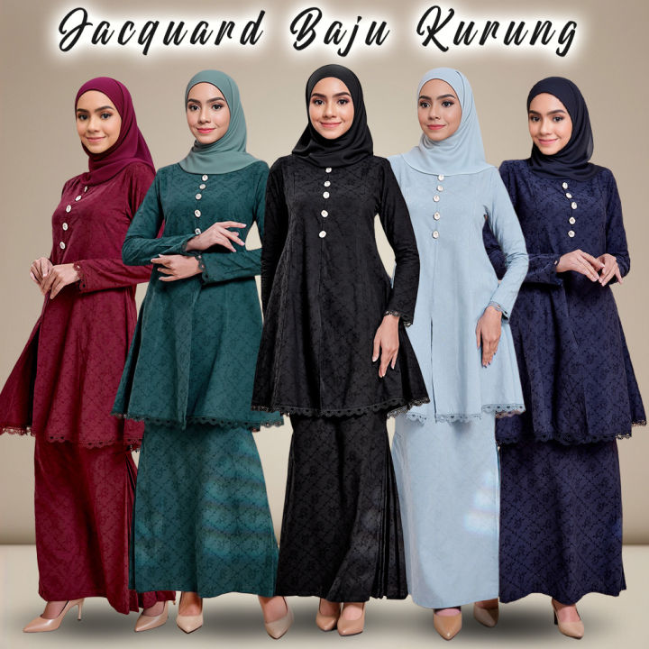 Sulam Baju Kurung Lace Rose Jacquard Baju Raya Sulam 2025 Pleated Kurung Baju Untuk Nikah Tunang Kurung Baju Melayu Perempuan Murah Cantik
