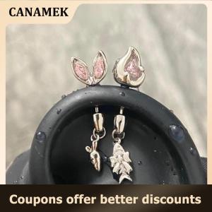 【 CANAMEK 】 1Pcs Cats Ear Shaped Flash Zircon Heart Cross Pendant Ear Bone Nail Earring For Women Trendy Body Piercing Accessories