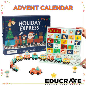 EducratePH Holiday Express Advent Calendar  24-Day Wooden Train Set for Kids