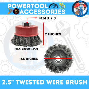 Twisted Wire Brush with Variations 2.5" 3" 4" 5" High Quality Heavy Duty Powertool Accessories