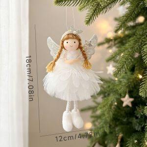 DOOUR Chất liệu nhung mềm mại Đồ trang trí thiên thần Giáng sinh Tư thế ngồi Đôi cánh mềm mại Búp bê thiên thần bằng vải mềm Kawaii Chi tiết khuôn búp bê Dây Chuyền Hình Thiên Thần Trang trí cây thông Noel