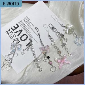 【E-WOITD】 1PC Cute Butterfly Bead Handmade Sweet Girl Keychain For IP 11 Camera Kawaii Y2K Love Five Pointed Star Phone Charms Pendant
