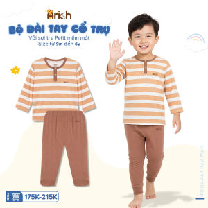 Bộ dài tay cổ trụ thương hiệu Arich vải sợi tre cho bé trai bé gái từ 9 tháng đến 6 tuổi
