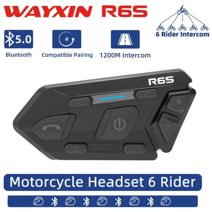 WAYXIN 6 Riders Helmet Headset Motorcycle Bluetooth Intercom Wireless ...