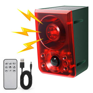 Solar Outdoor Motion Sensor Alarm 130dB Dog Barking Gunshot Sound Flashing Light IP55 Waterproof Animal Deterrent Security Device for Home Garden Farm Yard