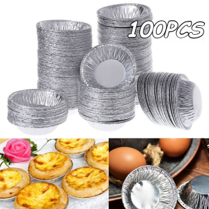 100Pcs Disposable Aluminum Foil Eggs Tart Pan Heat Evenly Tin Foil Cake Cup Base Bake Plate Molds
