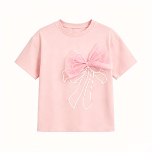 Cute 3D Tulle Bowknot Lace Design T-shirt Trendy Short Sleeve Sweet Style Casual Summer Outfit Blouse Tee