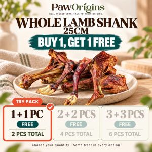 1 For 1 | 1PC+1PC PawOrigins Dehydrated Whole Lamb Shank 25cm Dog Chew | Air Dried for Large Dogs [SG]