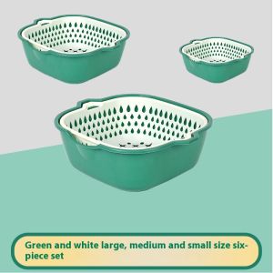 Paulweekend lưới ráo nước bếp đa năng Rổ đựng rau Rổ đựng rau hai lớp trái cây Rổ đựng rau nhựa sáu bộ chi tiết