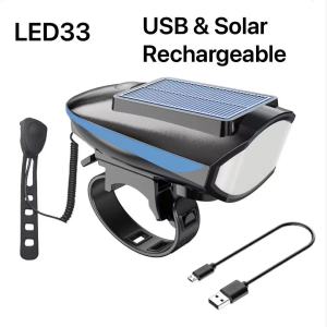 1SE LED Bike Light with Horn USB & Solar Rechargeable Waterproof LED33
