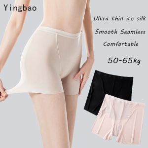 Yingbao High waisted Ice silk safety pants for women soft breathable underwear all pure cotton crotch summer thin seamless short Ladies leggings plain color