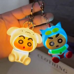 WEYAN 2pcs/set Plastic Crayon Shin-chan Keychain Anime Cute Luminous Ornament Personality Creative Nohara Shiro Glowing Toys Girls