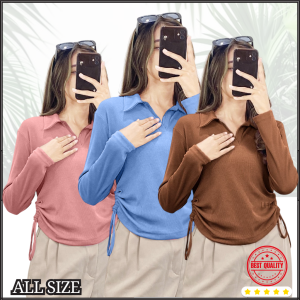 XENA POLO BLOUSE / Polo Top Rib Kerah Tali Serut Samping / POLO TOP WANITA