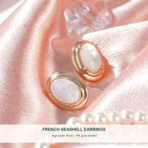 SINLISH Elegant French Seashell Earrings Retro Vintage Style for Women Fashion Jewelry (one pair)
