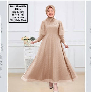 Pakaian Muslim Anak Dan Remaja Perempuan Terbaru Kekinian Maxi Alisa Kids 3-14 Tahun Matt Moscrepe Mix Tille Dot Good Quality