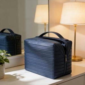 Fold Down Standing Makeup Bag Large Travel Toiletry Organizer | Parallel Design and Adjustable Dividers Multiple Pockets Fit Full‑Size Cosmetics ,Stands Upright or Folds Flat.