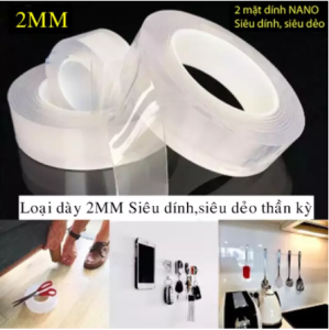Băng keo dán dính trắng 2 mặt đa năng trong suốt 1m loại dày 2ly
