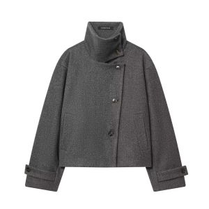Womens Autumn Winter Stand Collar Thick Jackets Autumn Female Single Breasted Loose Long Sleeve Coats Lady Short Outwear2026