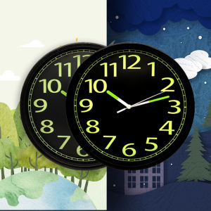 2A Wall Clock Round Black Aesthetic Minimalist Luminous Glow in The Dark Design in 10"/12" (2A1122L)