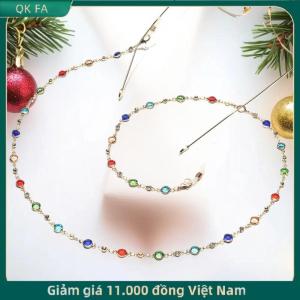 QK FA ✨ Được làm bằng tay kính chuỗi cho ánh sáng mùa hè sang trọng ngọc trai pha lê màu xanh hải quân treo chuỗi Thời Trang Chống mất mắt chuỗi