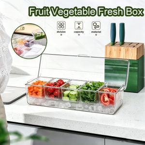 5-Grid Fruit Vegetable Fresh Box With Lid Fridge Frozen Airtight Food Container Fridge Organizer