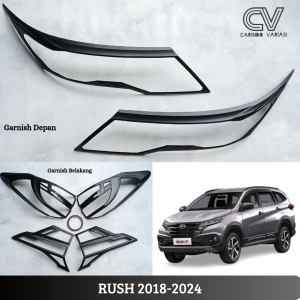 Paket Cover Garnish Lampu Depan Belakang Mobil Rush 2018-2021 Hitam Doff