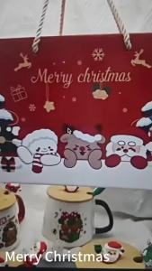 Cartoon Santa Claus Design Christmas Ceramic Cof Mug Lid Spoon Christmas Hand Cup Mug Gift Customize