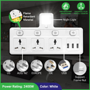 3 PIN  T ADAPORT ADAPTOR ADAPTER UNIVERSAL MULTI SOCKET OUTLET USB PORT NIGHT LIGHT POWER CONVERTER TRAILING PLUG PLAG SOKET 电插座 Ediyonline Ediy