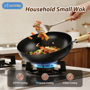 ChicLiving Non Stick Wok Pan Carbon Steel Glass Lid Wooden Handle Tahan Lama Deep Fry Stir Fry Rumah Tangga