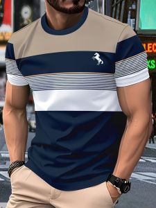 [Local Stock] VCC Mens stripe short sleeved T-shirt fashion lightweight breathable sports pullover daily casual shirt street Loose Mens clothing