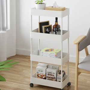 Rak Serbaguna 4 Susun Dengan Troli Roda Rak Penyimpanan Rak Kamar Mandi Rak Dapur Rak Kosmetik Rak Cemilan Rak Snack 4 Tingkat