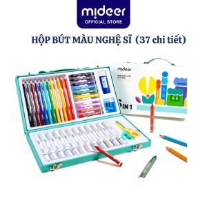 Bộ bút màu cho bé Mideer Portable Art Gift Box 6 in 1 hộp bút nghệ sĩ 37 chi tiết kèm kéo gọt bút keo dán