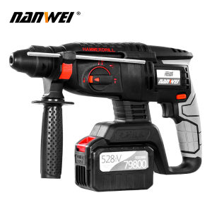 NANWEI Rechargeable Brushless Cordless Rotary Hammer Drill Electric Hammer Impact Drill 3 in 1 FUNCTION Multifunctional Steel Concrete Wood
