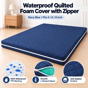 Waterproof Quilted Foam Cover 4/6/8 Premium Mattress Cover with Strong Zipper