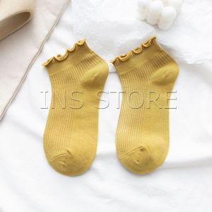 INS ถุงเท้าข้อจีบ สีพาสเทล สไตล์ญี่ปุ่น สำหรับผู้หญิง Women socks