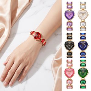 SCXXCXVVBB Heart Shaped Dial Crystal Candy Quartz Watch Colorful Quartz Movement Adjustable Bracelet Rhinestone Bracelet Watch Ladies Gemstone Dress Watch Luxury Colorful Crystal Chain Wristwatch Women