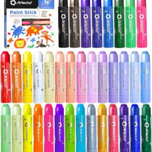 Tempera Paint Sticks 36 Colors Classic Pastel Neon Metallic Washable Easy Non-Toxic Soft Touch Smooth Quick Dry No Water