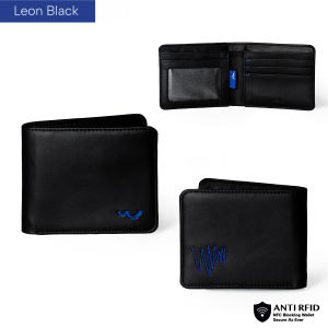 Wallts Leon - Dompet Lipat Pria Faux Leather Kulit Hitam Men Wallet