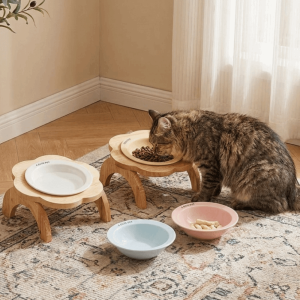 MING1996 Ceramic Flower Shaped Pet Bowl Non-Slip Anti-Spill Elevated Cat Bowl Cat Food Water Bowl Detachable Dog Feeder for Cats Dogs