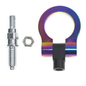 JDMGRAM Rainbow Car Tow Hook Universal For Japan Model Aluminum Towing Flexible Screw Circular Auto Front Kit Safety Accessories
