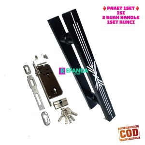 set lock body kunci dan 2buah gagang pintu rumah minimalis untuk pintu depan dan kamar daun pintu 1/ pilihan panjang 33cm 45cm dan 60cm bahan handle stainless