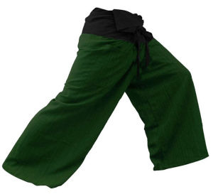 กางเกงเลย์ พื้นสีเขียว ขอบเอวสีดำ