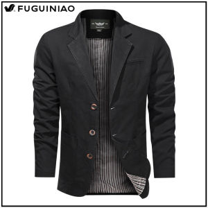 FUGUINAIO ผู้ชายถนนหรูหราสไตล์อเมริกันแจ็คเก็ต 3 ปุ่มสูทหลวมสบาย ๆ ปกบวกขนาดนวนิยายหลวม