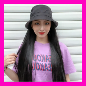 [TẶNG LƯỚI] Nón mũ vành tóc giả Hàn Quốc thời trang dài - MŨ VÀNH ĐEN TÓC GIẢ