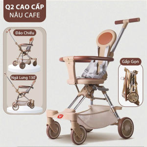 Xe Đẩy Cao Cấp Cho Bé V-BABY Q2 Màu Cafe - Đảo Chiều Ngả Lưng Kích Thước Gấp Nhỏ Gọn