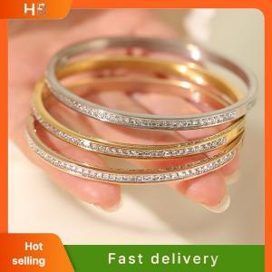 HB Fashion Simple Titanium Steel Gypsophila Bangle No Fading Light Luxury Temperament Full Diamond Bracelet For Women Jewelry
