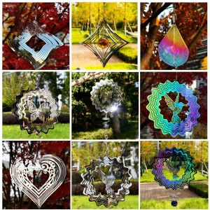 Uniquer 10/15cm Flowing Wind Spinner 10 Styles 3D Mirrored Wind Chimes Sculptures Stainless Catcher Hanging Decor Outdoor Balcony Garden Wall Decoration