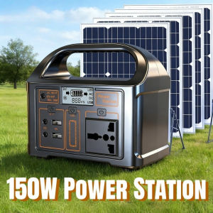 150W Power Station with Solar Panel 220V Portable LargeCapacity Solar Generator Outdoor Power Supply