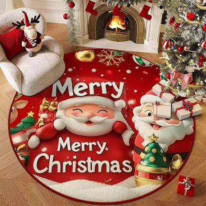 Christmas Floor Mat Non-slip Living Room Round Carpet Xmas Tree Skirt Cover Festival Decoration